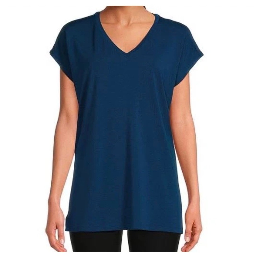 Eileen Fisher Womens Size M Fine Jersey V-Neck Square Top Teal Casual Chic